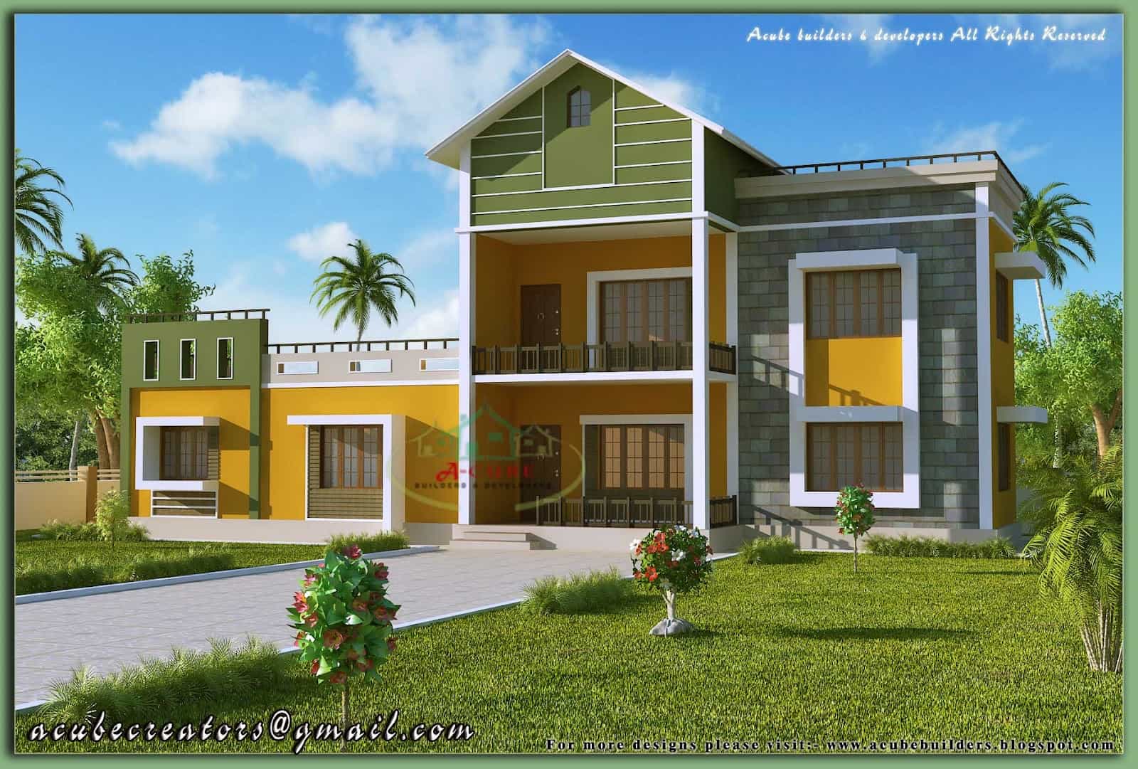 Kerala Home Model Sloping Roof House Elevation At 1700 Sq Ft